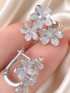 Silver Floral Crystal Earrings